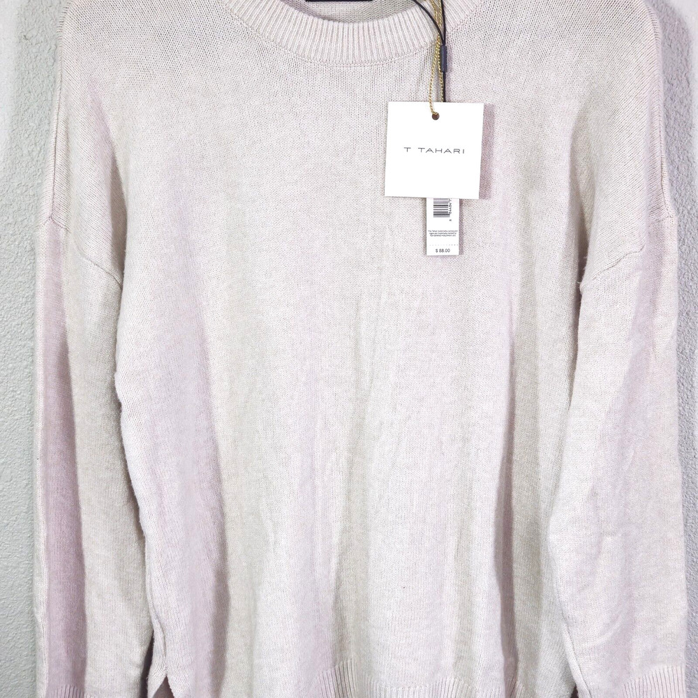 Tahari Crew Neck Pullover Sweater Cream Size L Neutral Minimalist NWT - Picture 3 of 10